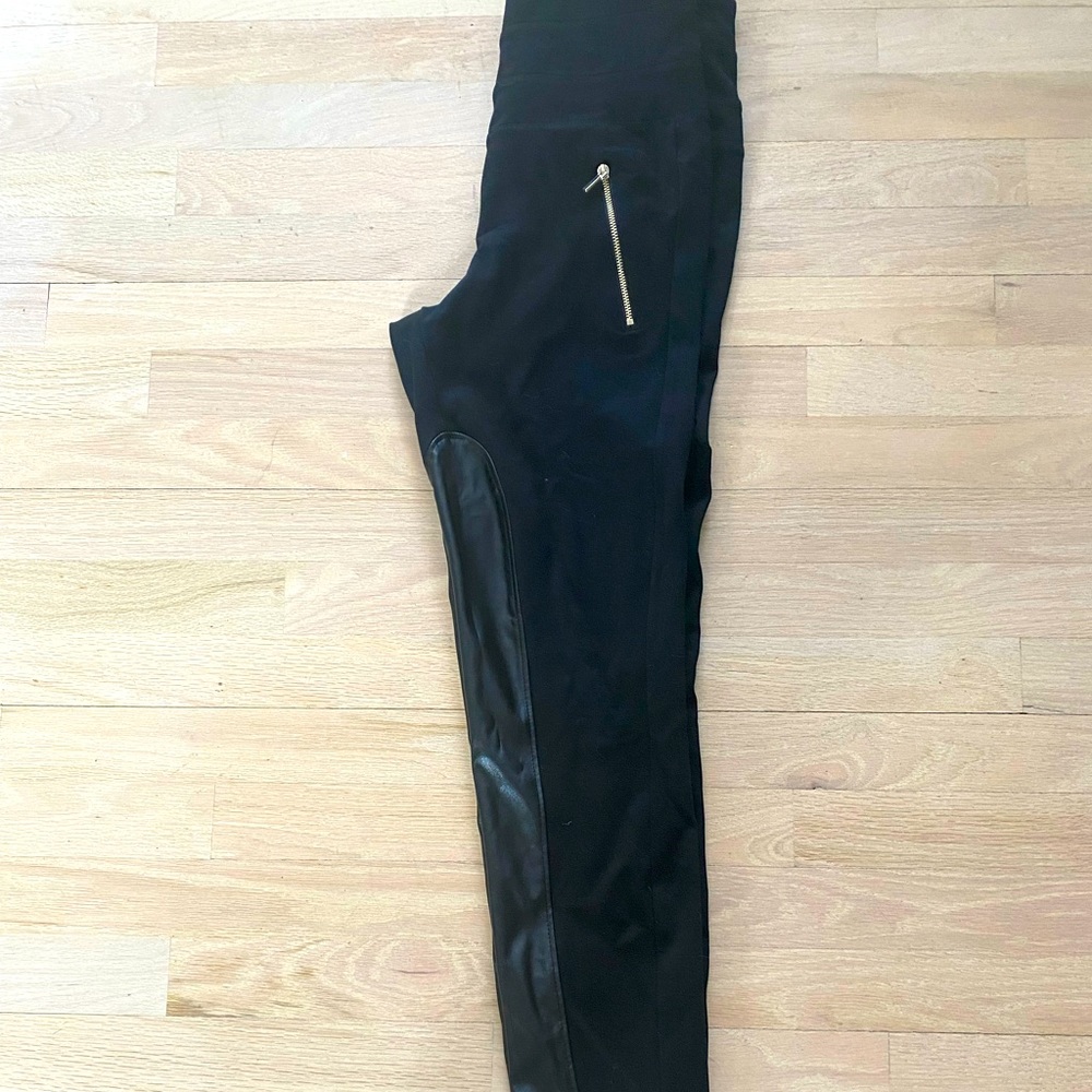 Bebe high waist zipper leggings with faux leather panels